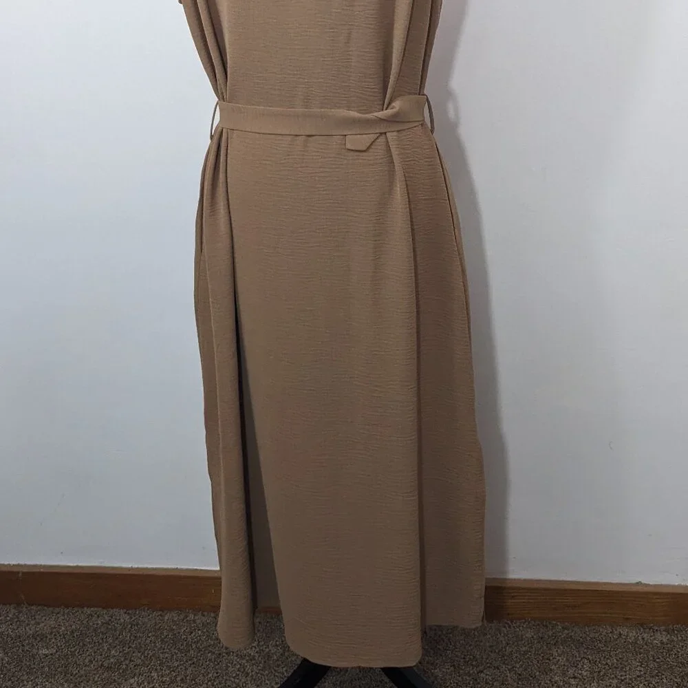NWT Grace Karin Beige Sleeveless Summer Textured Midi Dress Belted Buttons XL - Picture 7 of 13